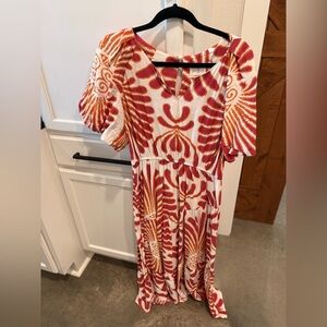 Umgee Red and Orange Patterned Midi Dress